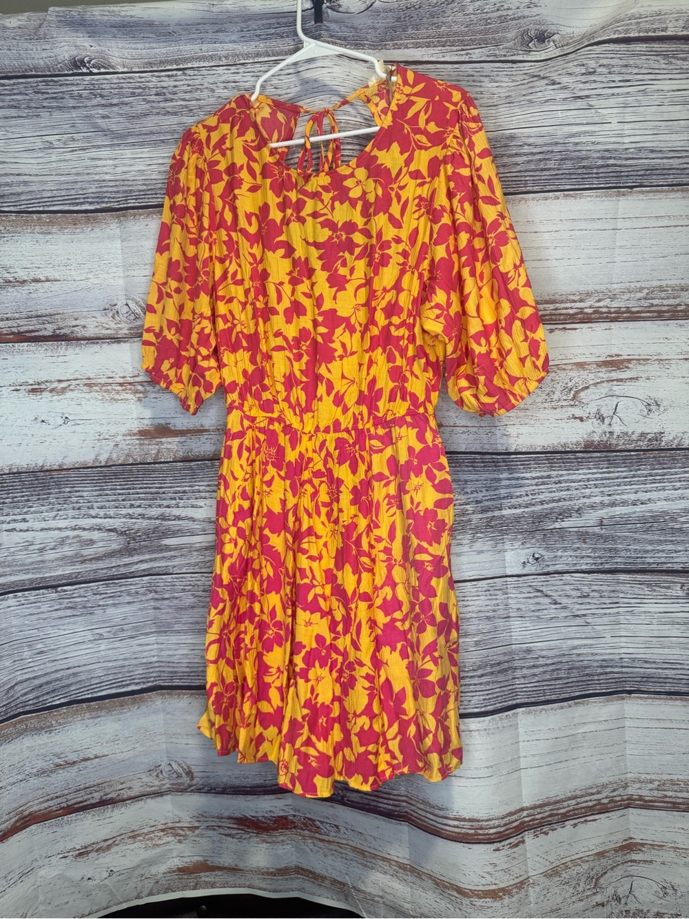 Easel Orange and Fuchsia Blossom Print Woven Dress, large, new